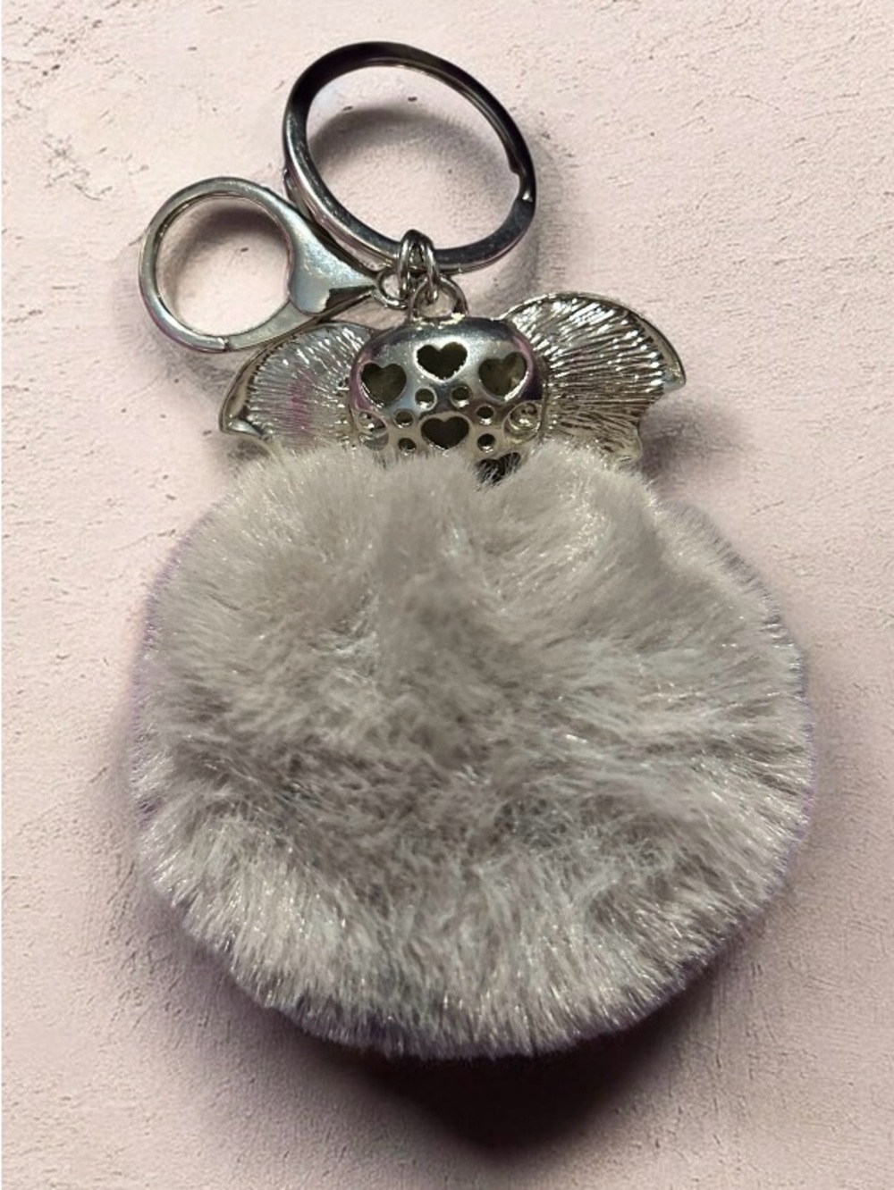 Gray Elephant Crystal Pom Pom Keychain - Picture 3 of 3